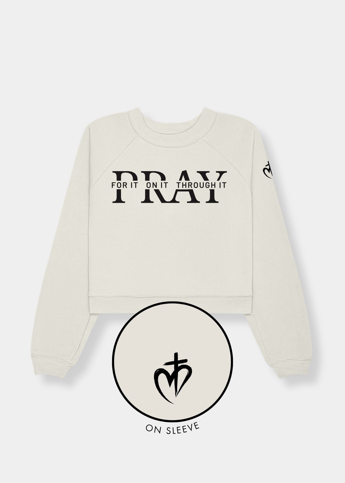 Women's Raglan Pullover Fleece - Vintage White + Black Print