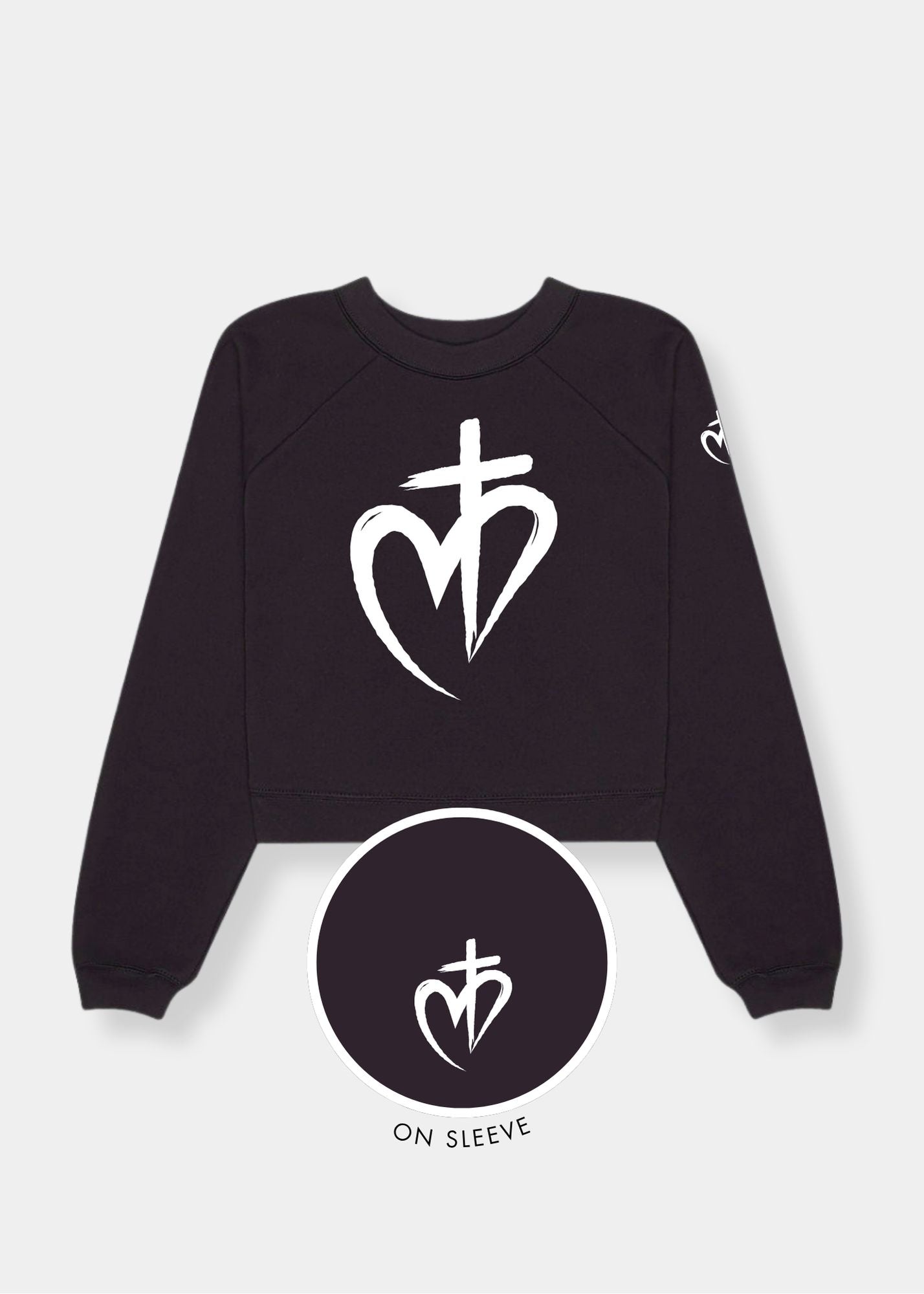 Women's Raglan Pullover Fleece - Black + White Print
