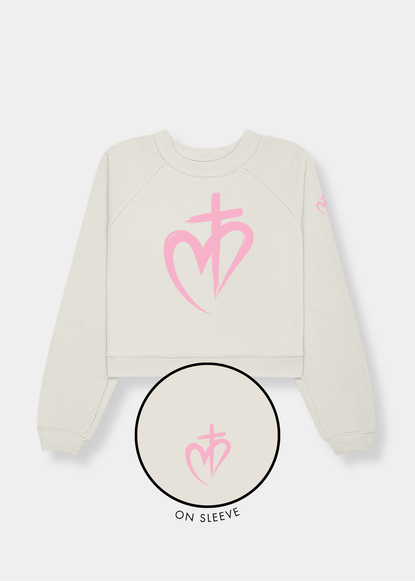 Women's Raglan Pullover Fleece - Vintage White + Pink Print