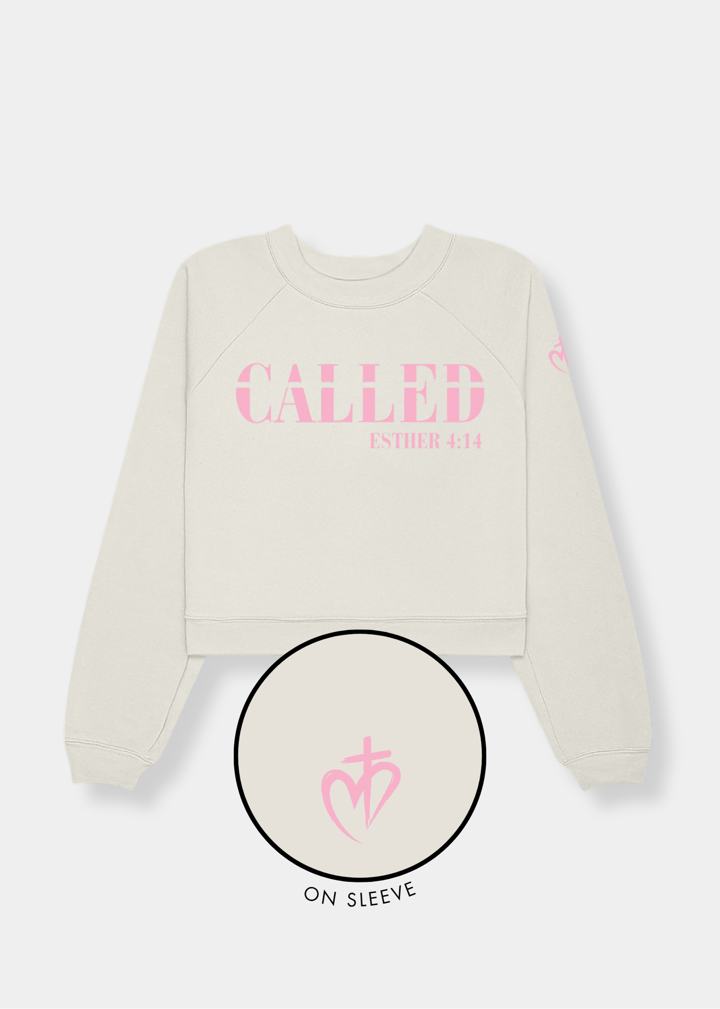 Women's Raglan Pullover Fleece - Vintage White + Pink Print