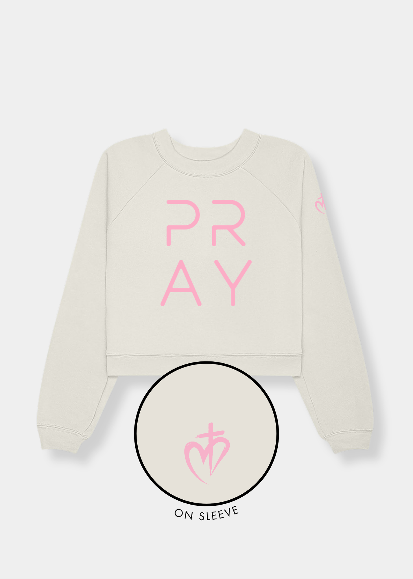 Women's Raglan Pullover Fleece - Vintage White + Pink Print