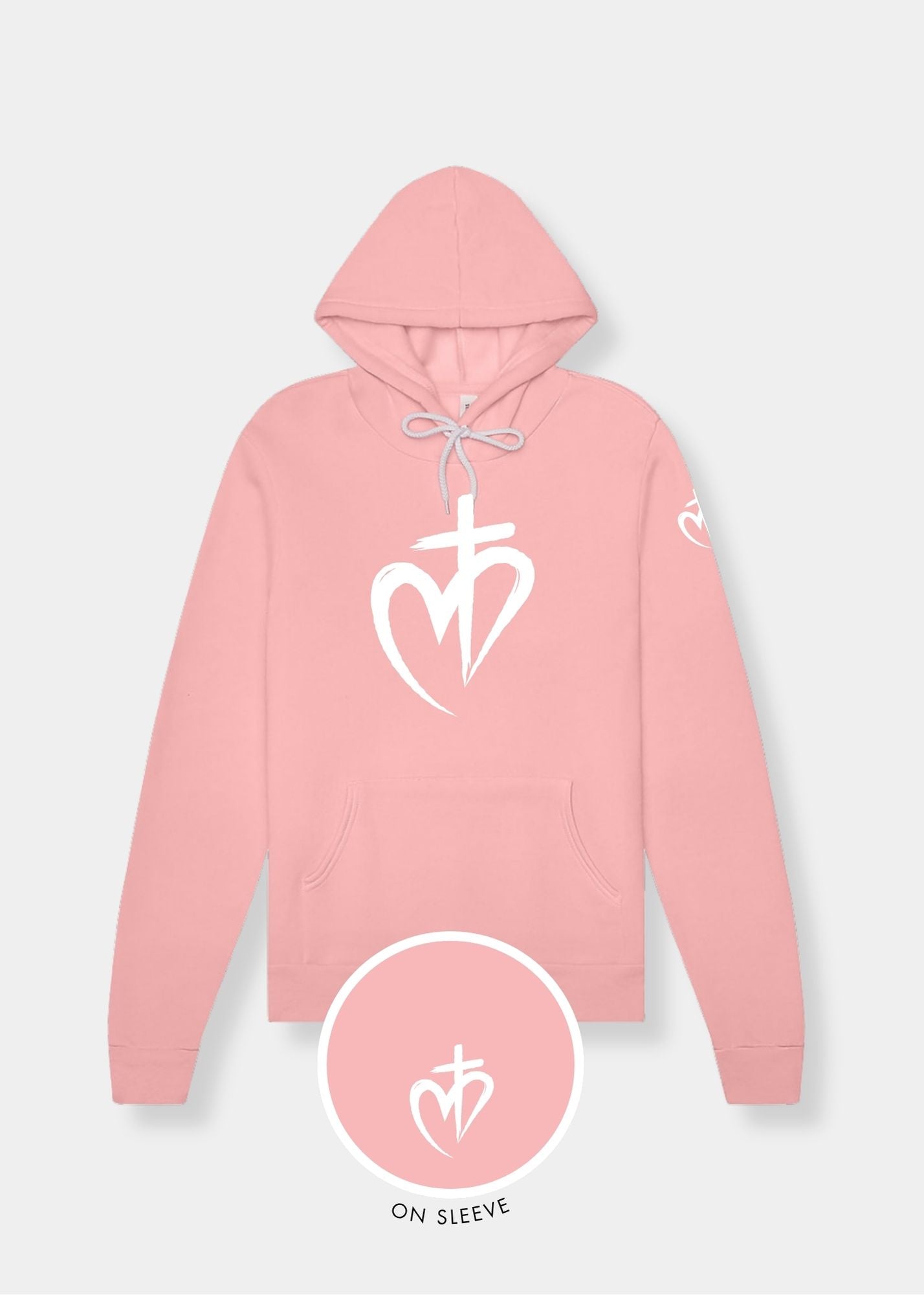 Sponge Fleece Pullover Hoodie - Pink + White Print