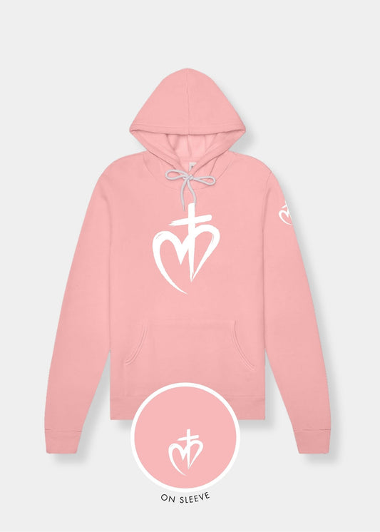 Sponge Fleece Pullover Hoodie - Pink + White Print