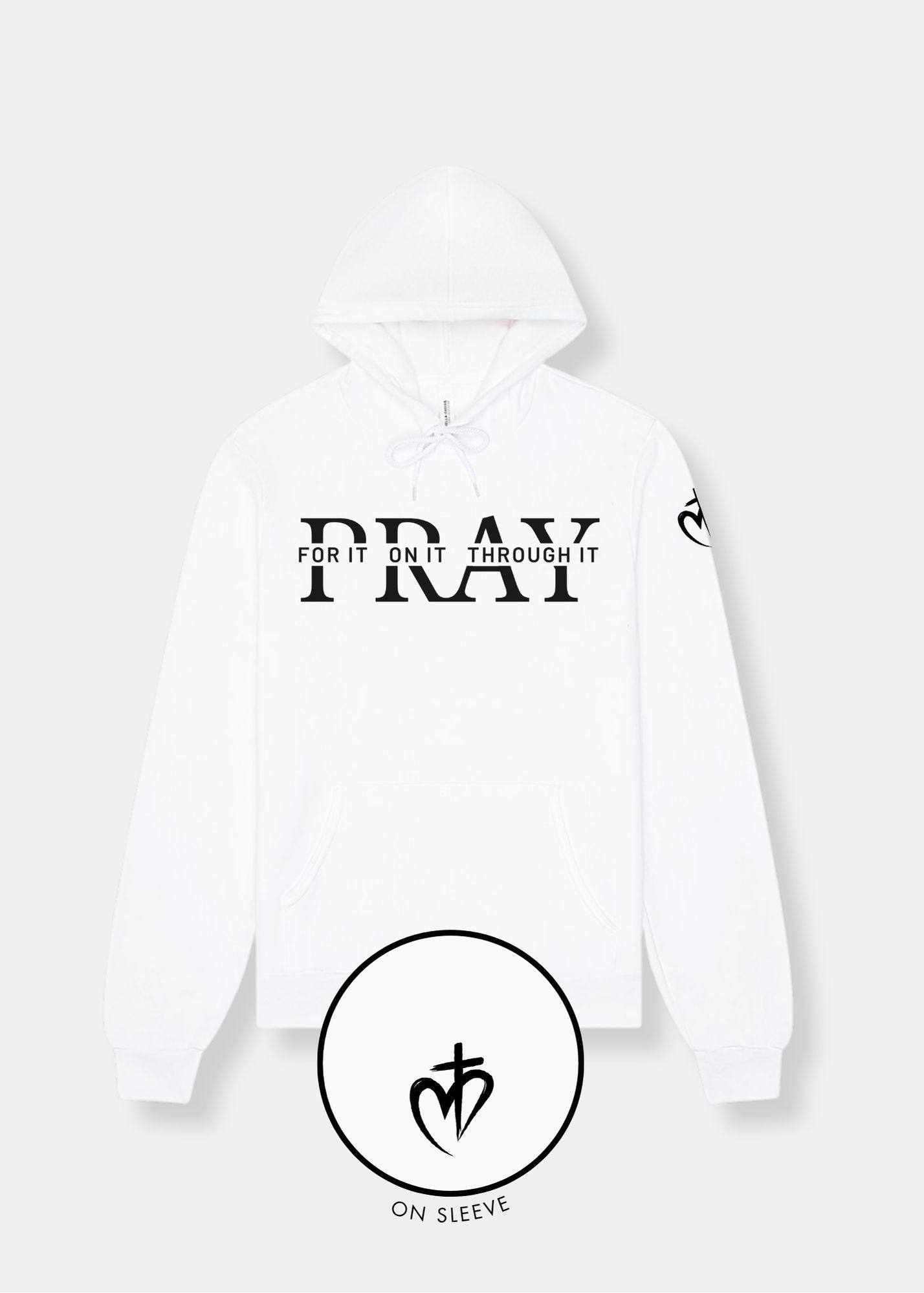 Sponge Fleece Pullover Hoodie - White + Black Print