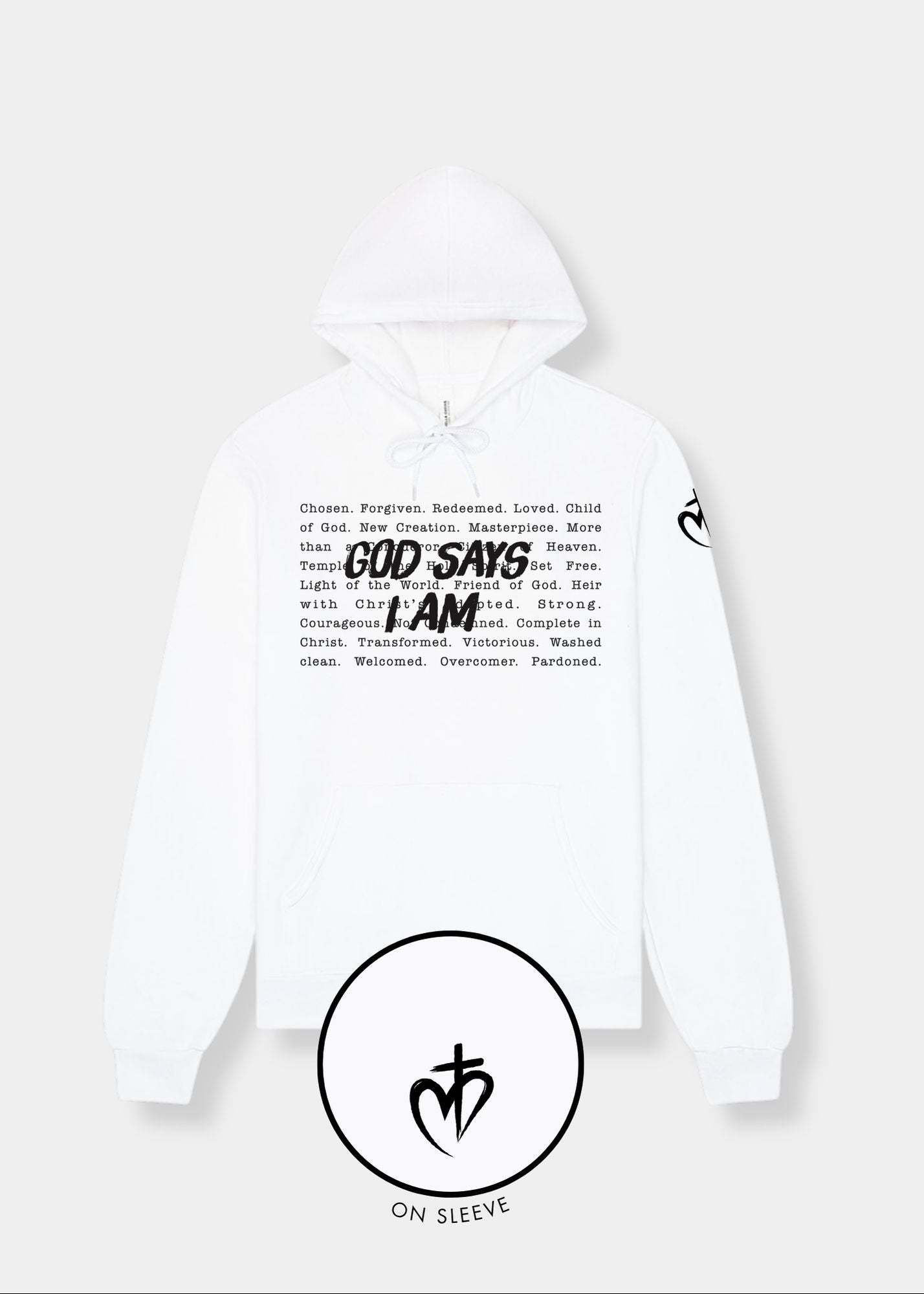 Sponge Fleece Pullover Hoodie - White + Black Print