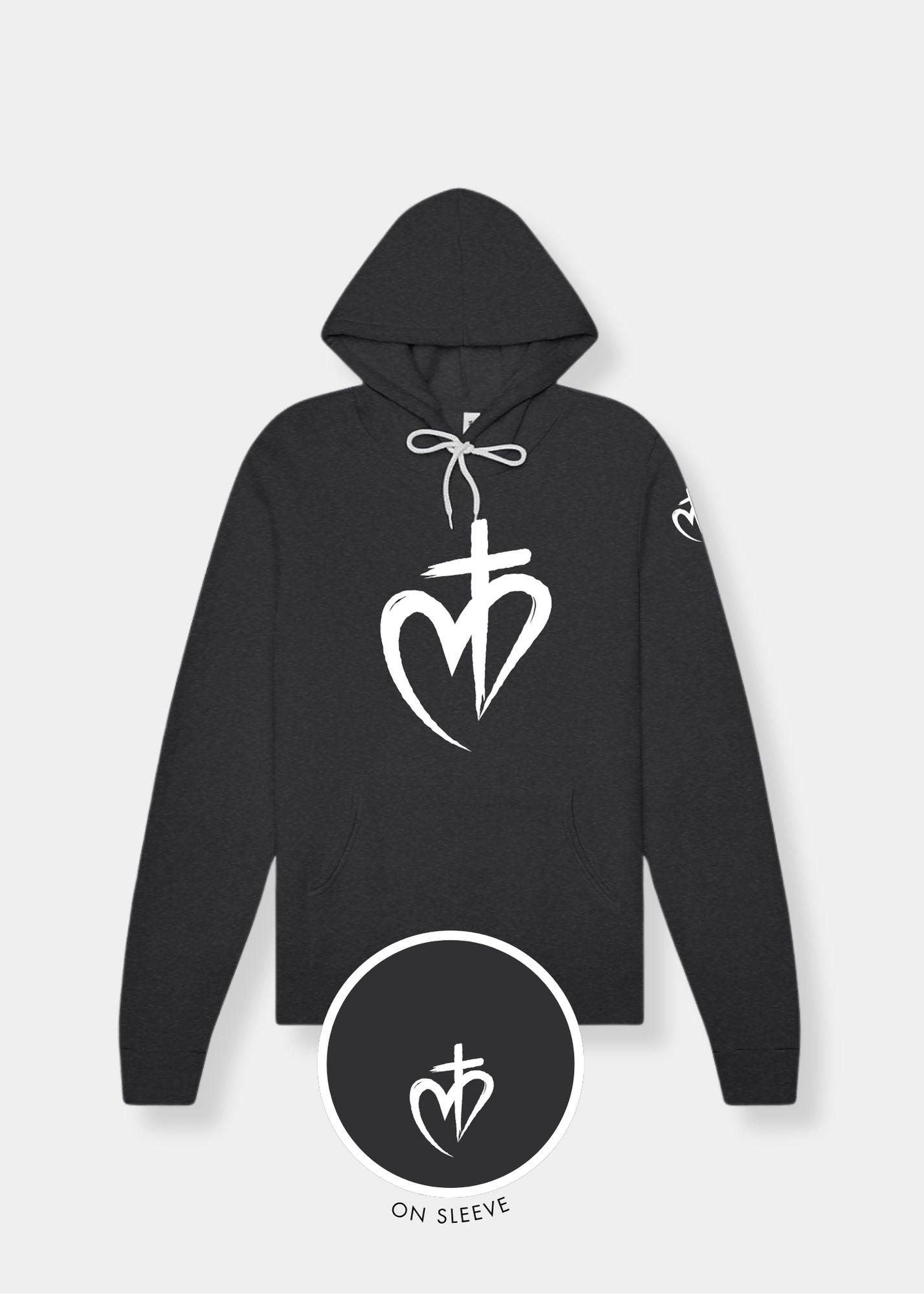 Sponge Fleece Pullover Hoodie - Dark Grey Heather + White Print