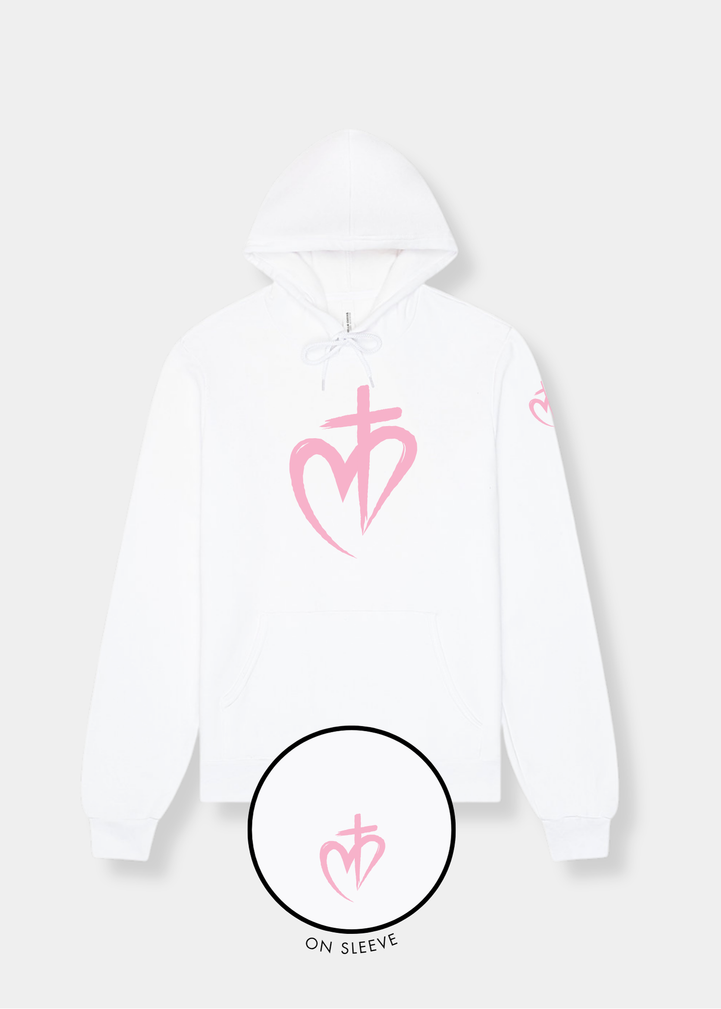 Sponge Fleece Pullover Hoodie - White + Pink Print