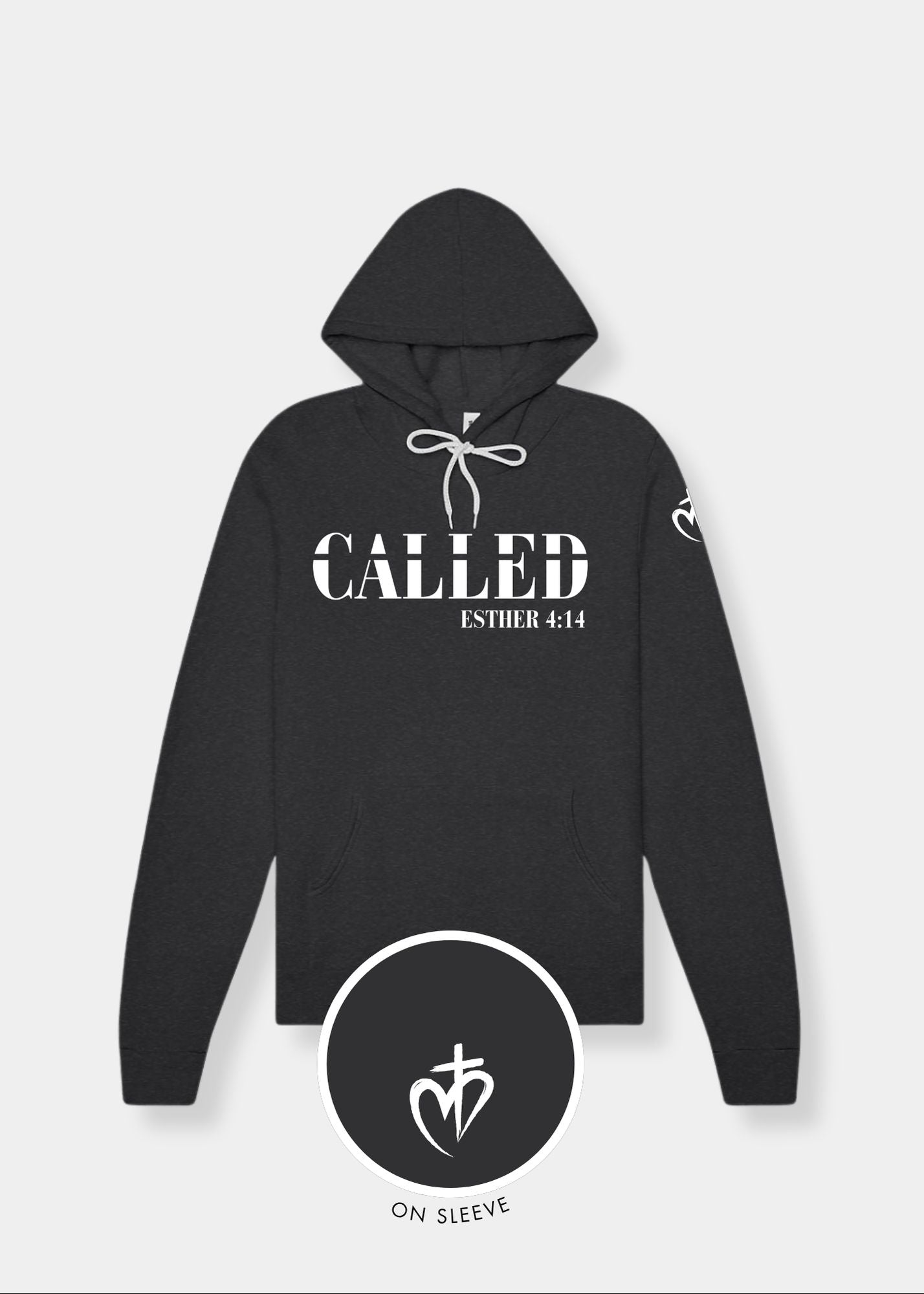 Sponge Fleece Pullover Hoodie - Dark Grey Heather + White Print