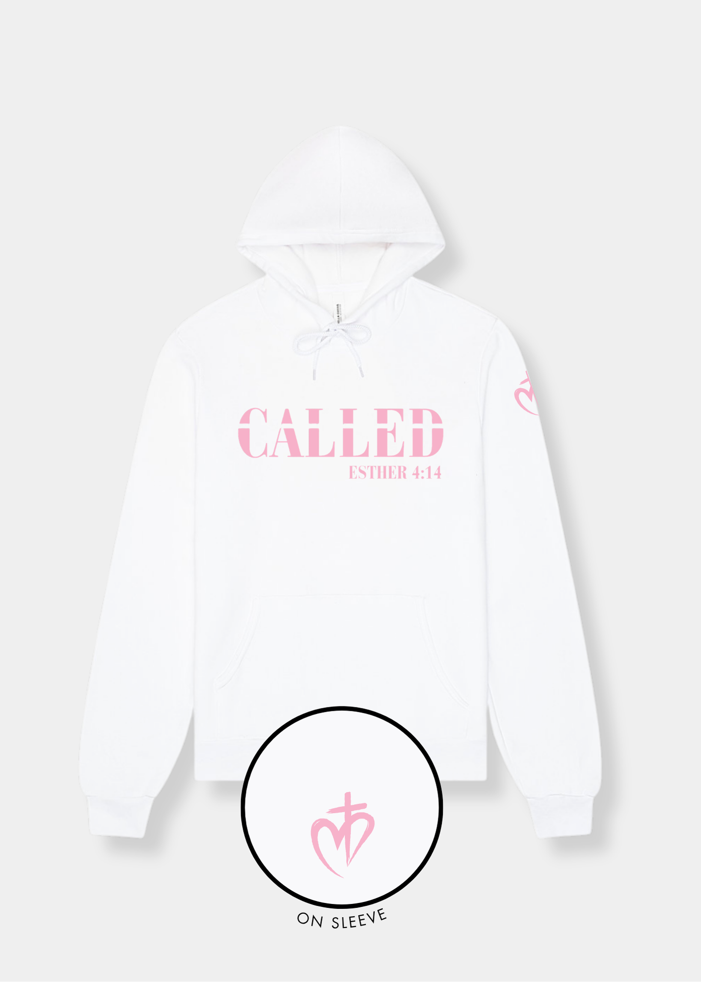 Sponge Fleece Pullover Hoodie - White + Pink Print