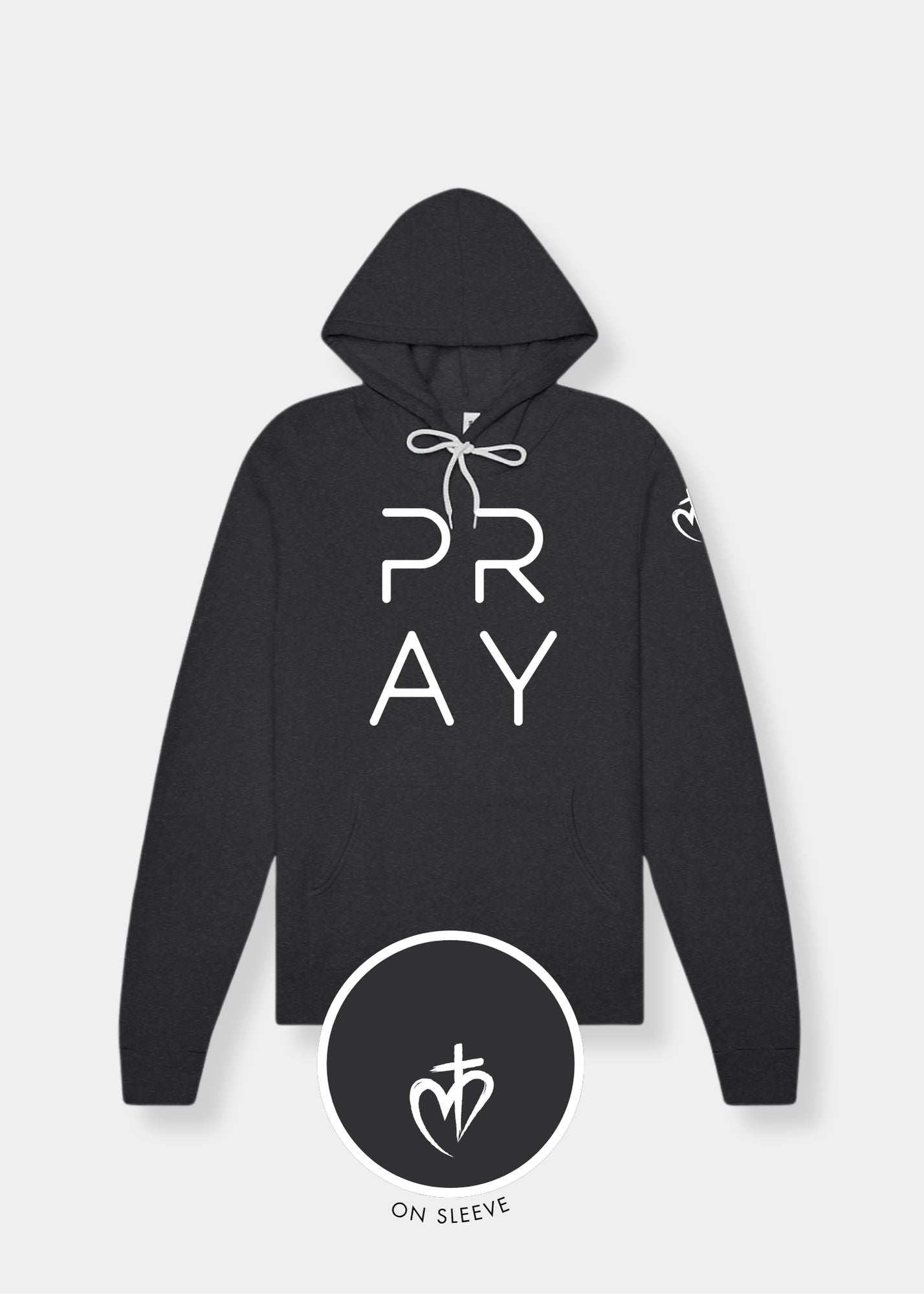 Sponge Fleece Pullover Hoodie - Dark Grey Heather + White Print