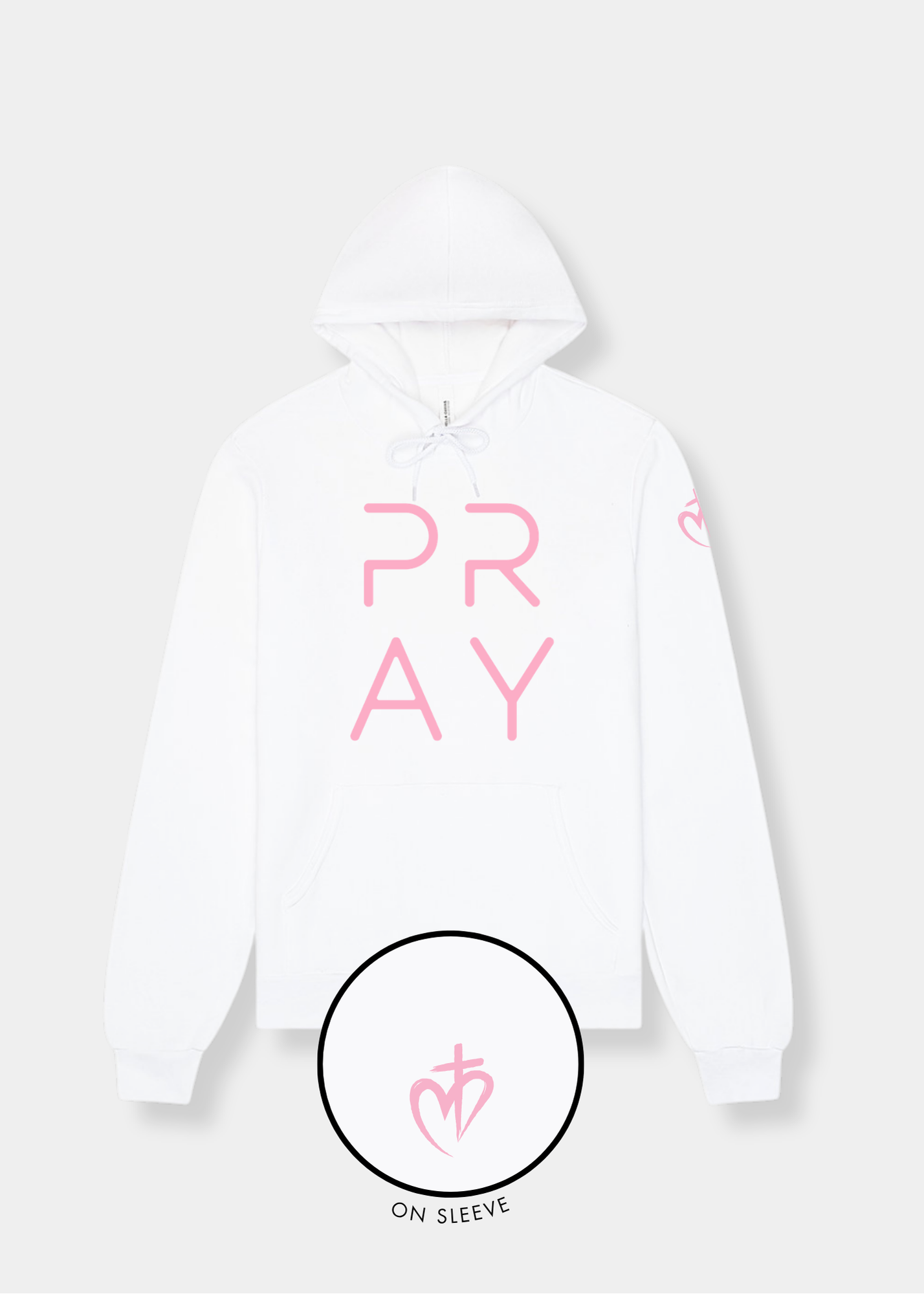 Sponge Fleece Pullover Hoodie - White + Pink Print