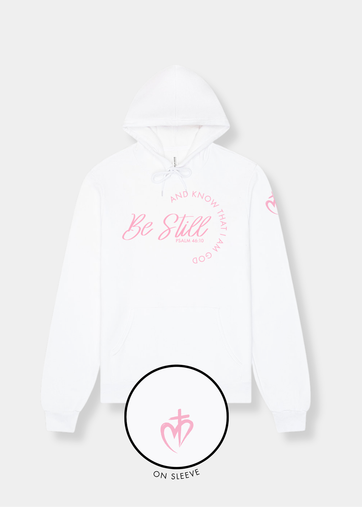 Sponge Fleece Pullover Hoodie - White + Pink Print