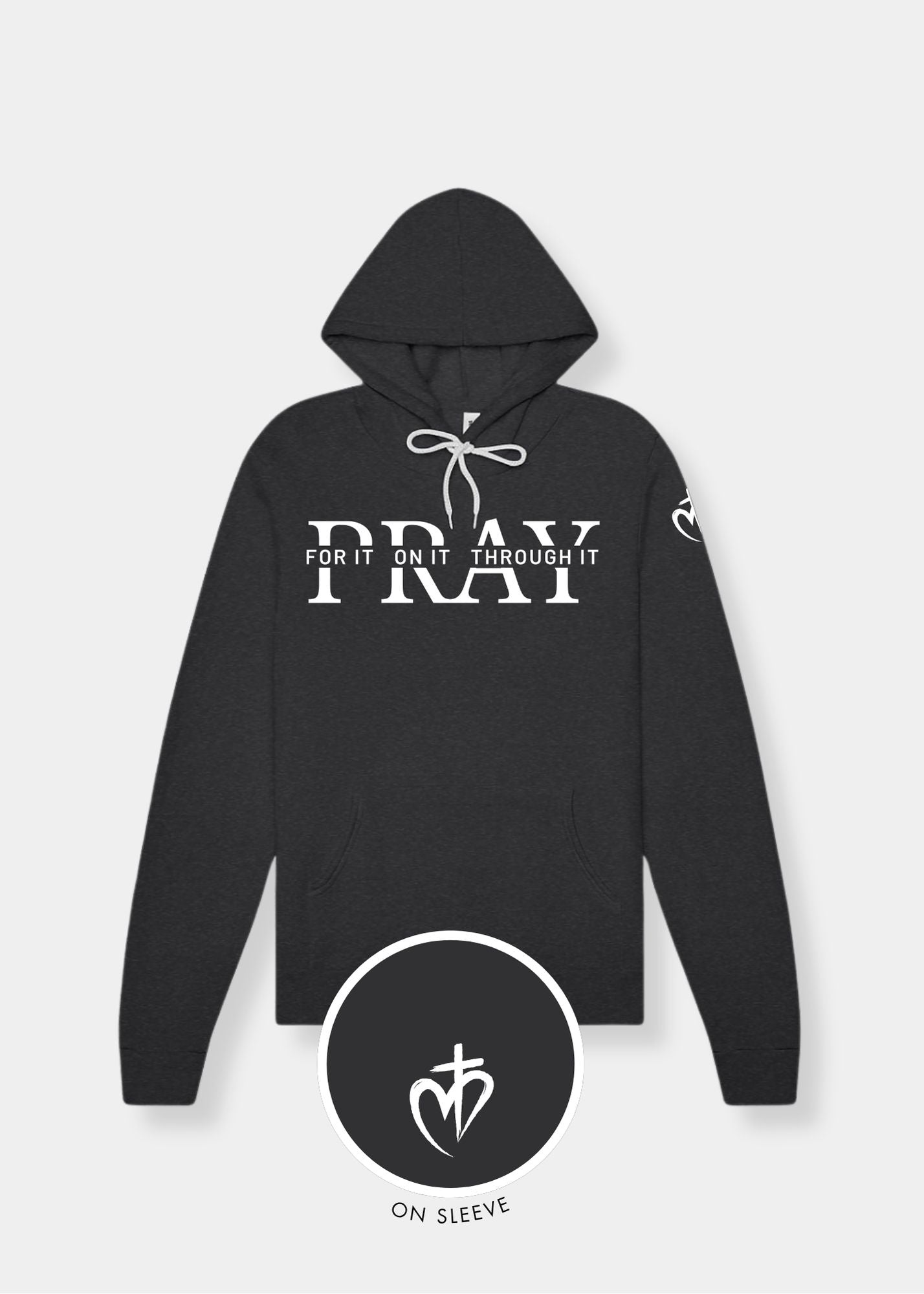 Sponge Fleece Pullover Hoodie - Dark Grey Heather + White Print