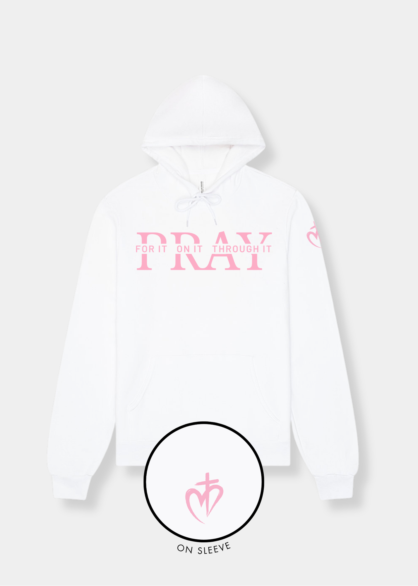 Sponge Fleece Pullover Hoodie - White + Pink Print