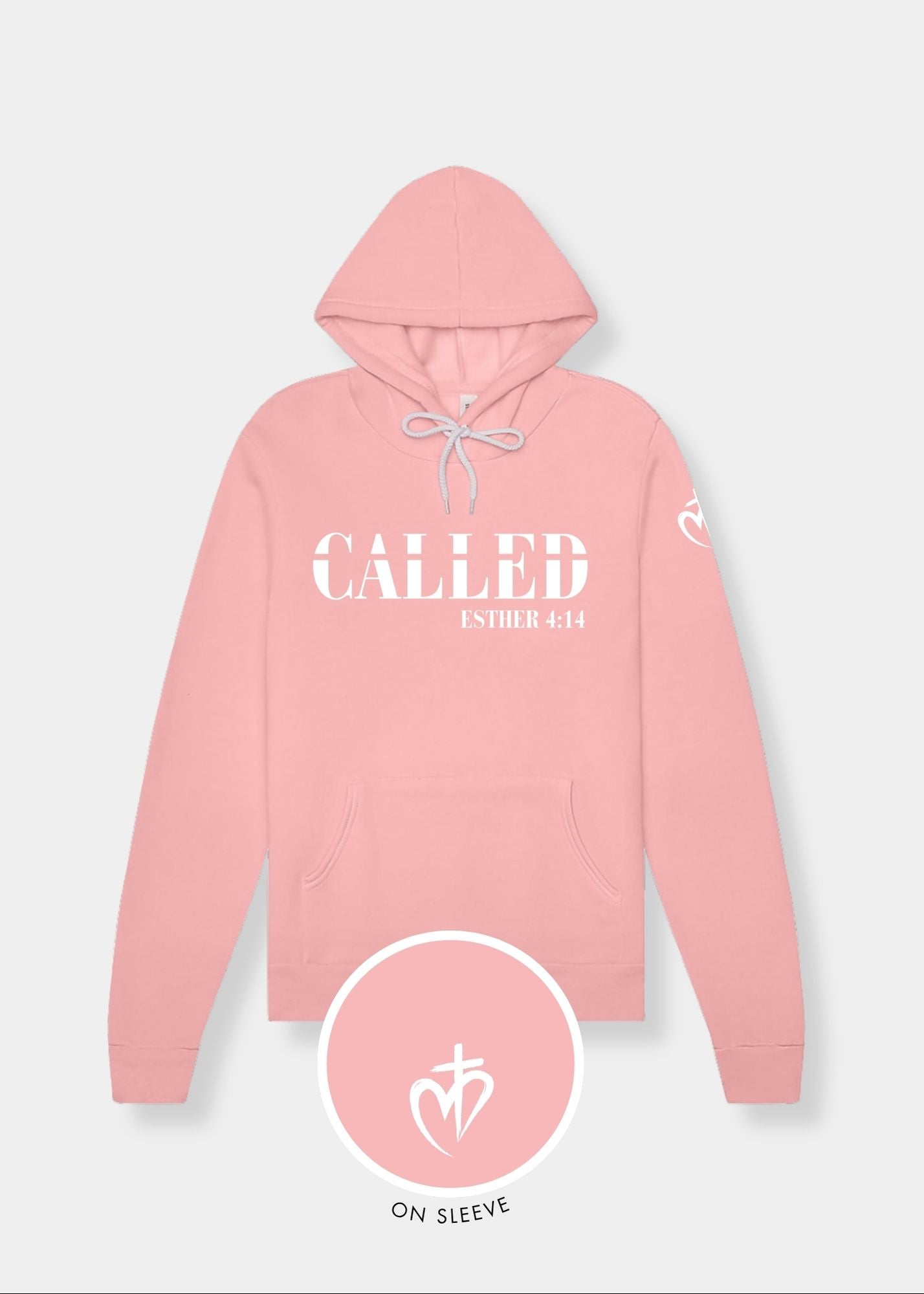Sponge Fleece Pullover Hoodie - Pink + White Print