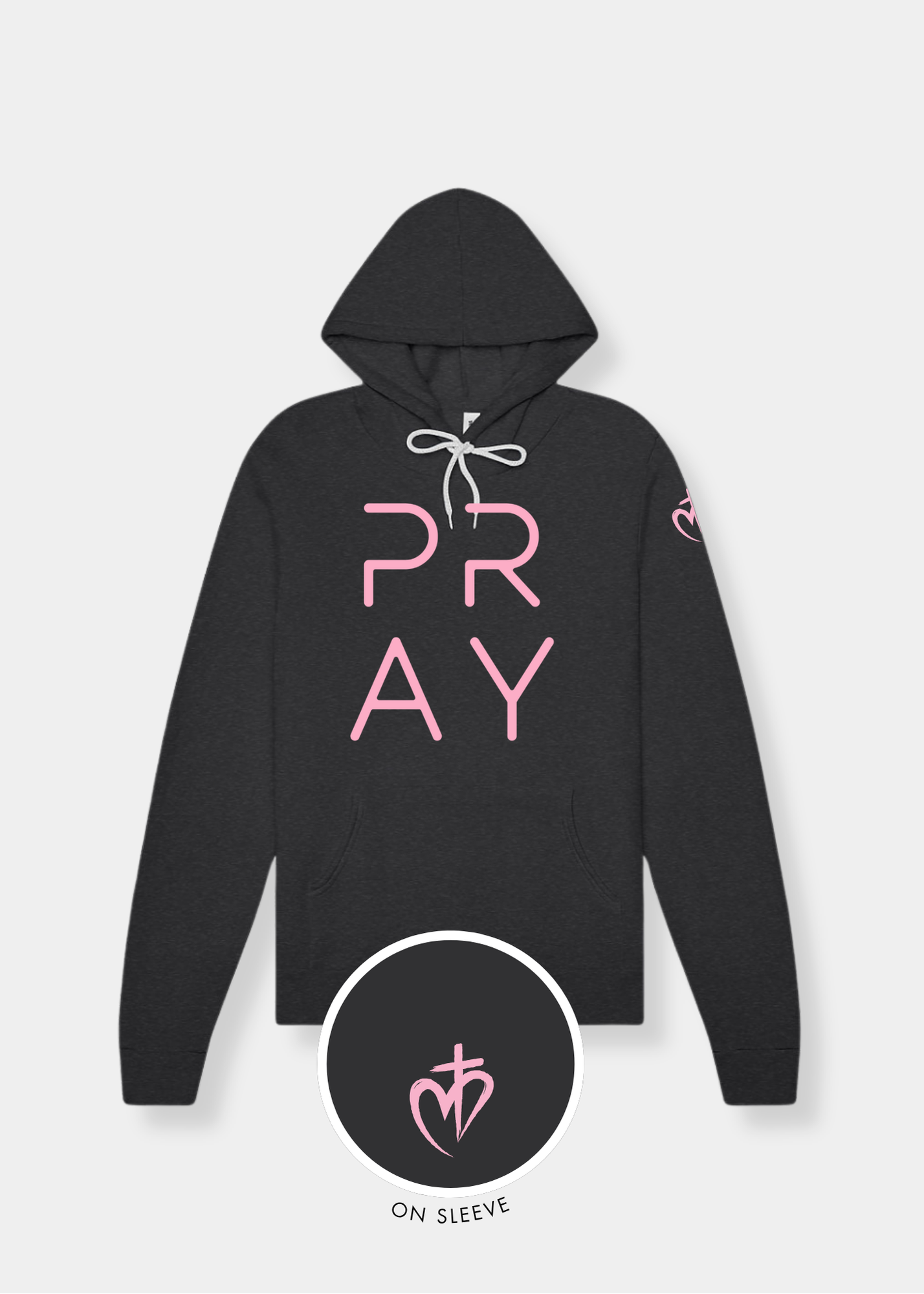 Sponge Fleece Pullover Hoodie - Dark Grey Heather + Pink Print
