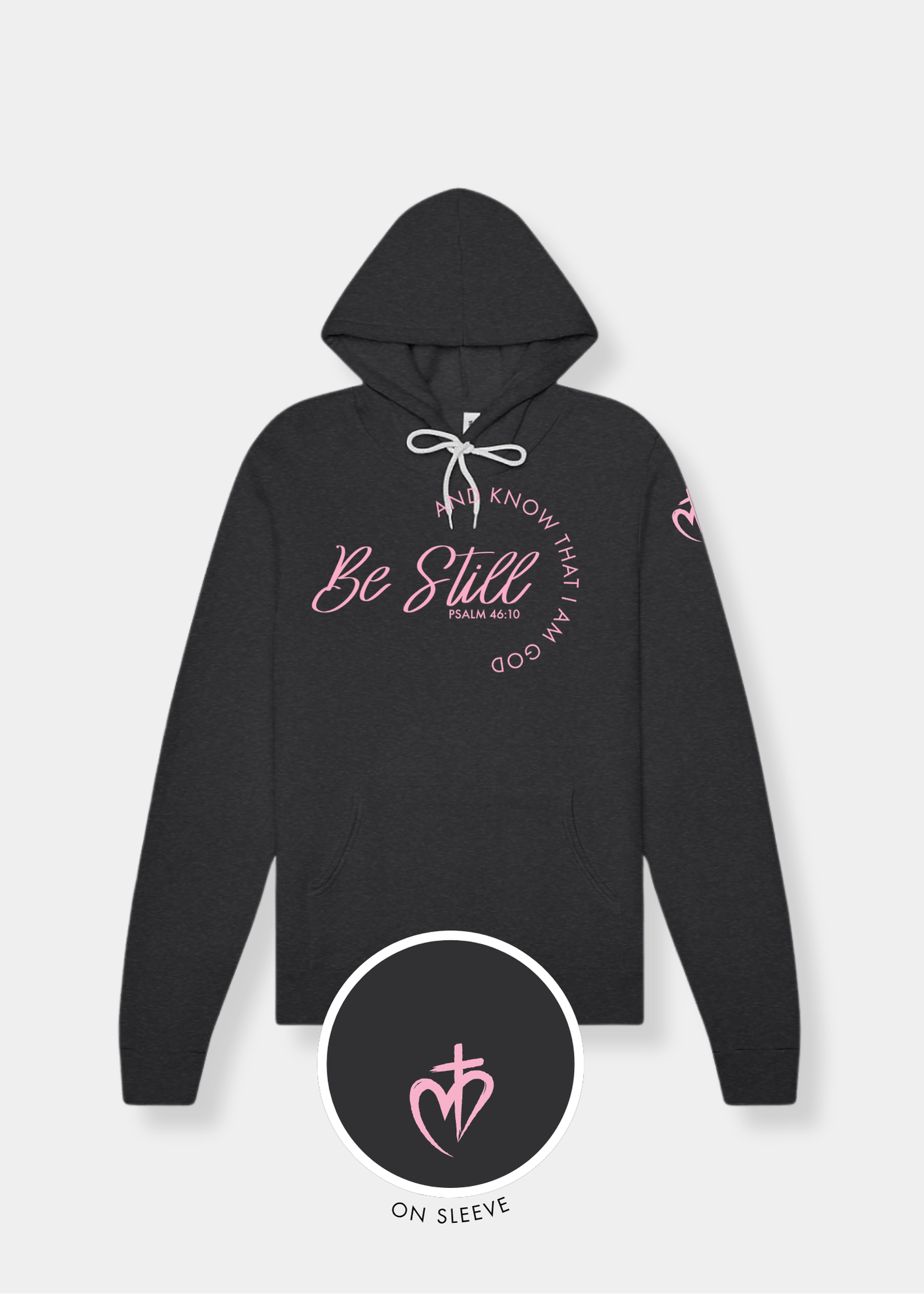 Sponge Fleece Pullover Hoodie - Dark Grey Heather + Pink Print