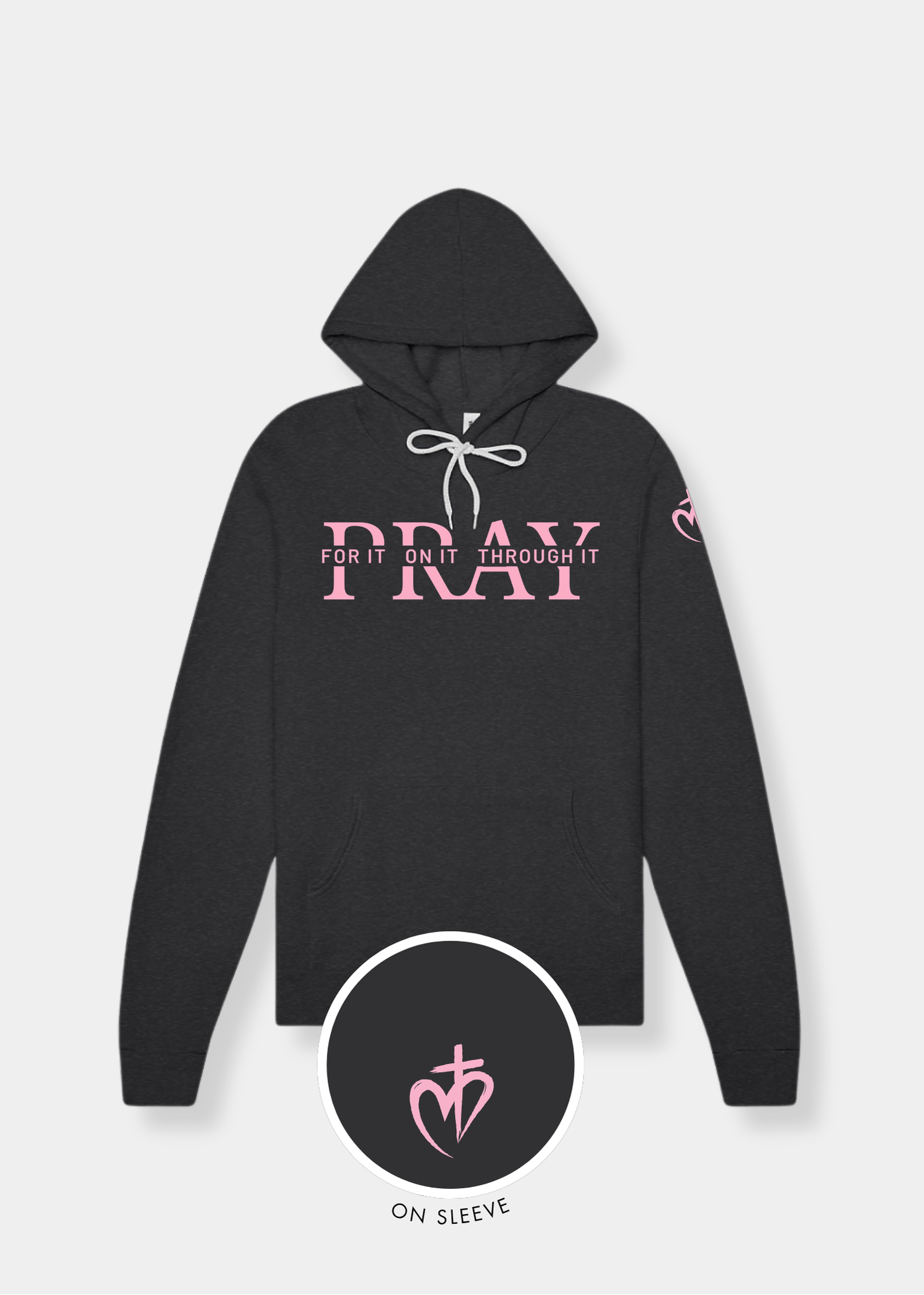 Sponge Fleece Pullover Hoodie - Dark Grey Heather + Pink Print