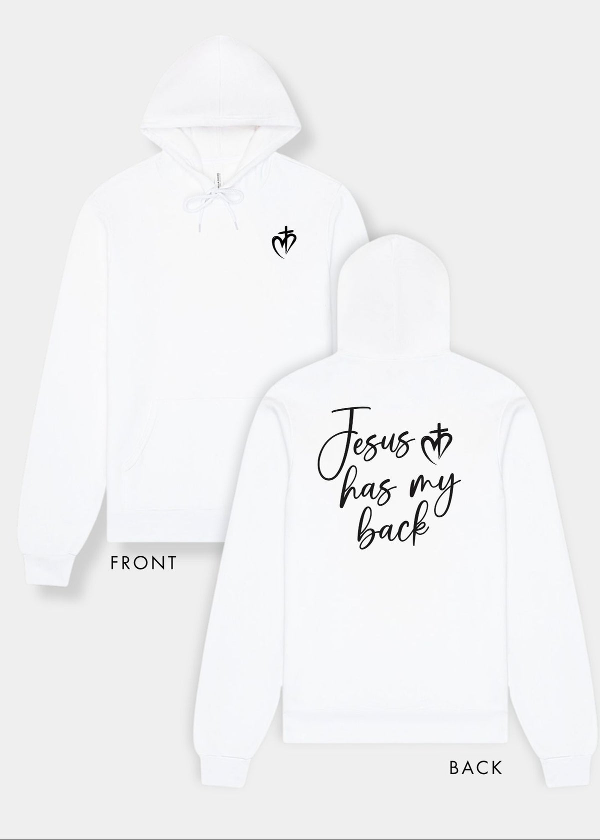 Sponge Fleece Pullover Hoodie - White + Black Print