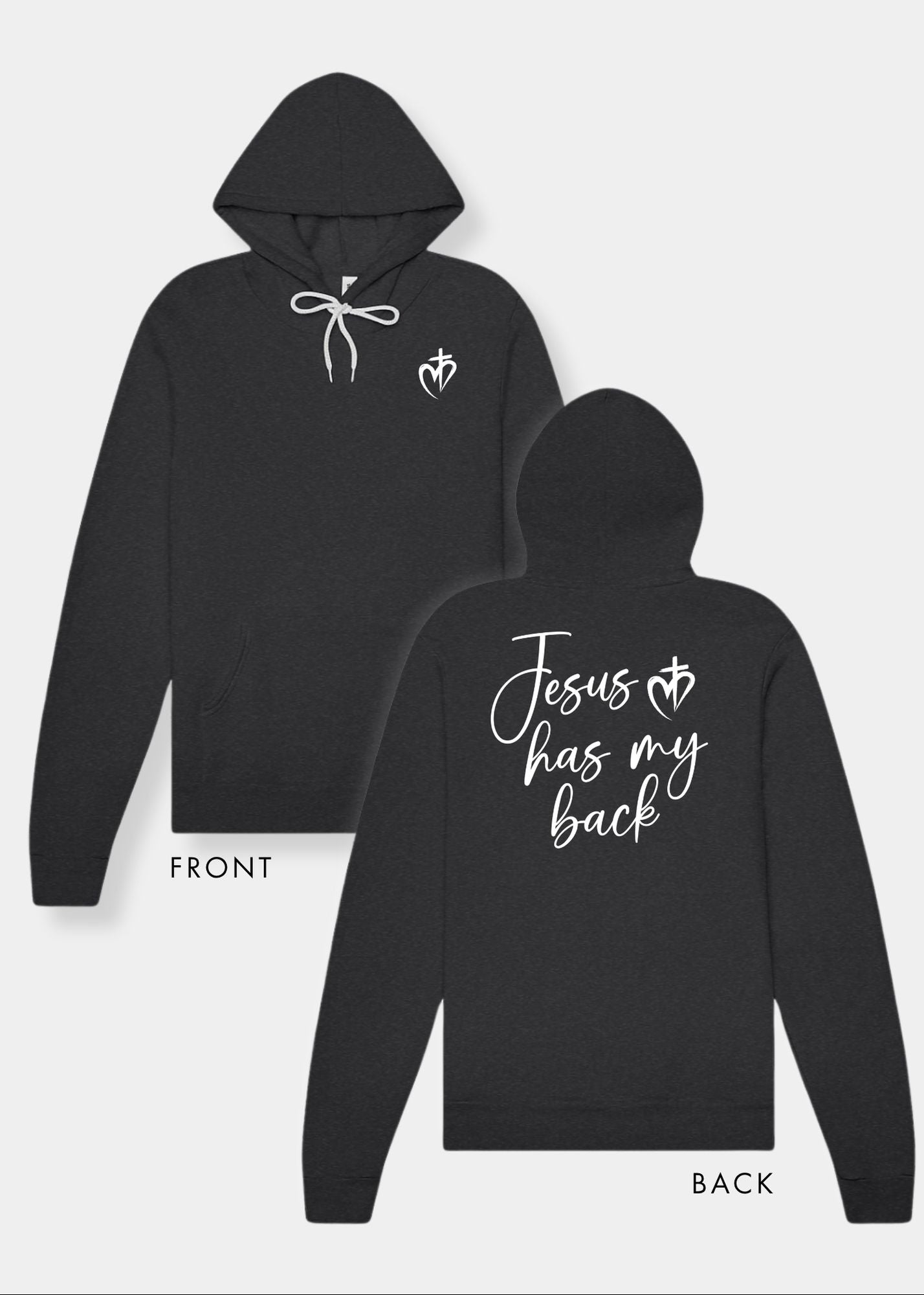 Sponge Fleece Pullover Hoodie - Dark Grey Heather + White Print