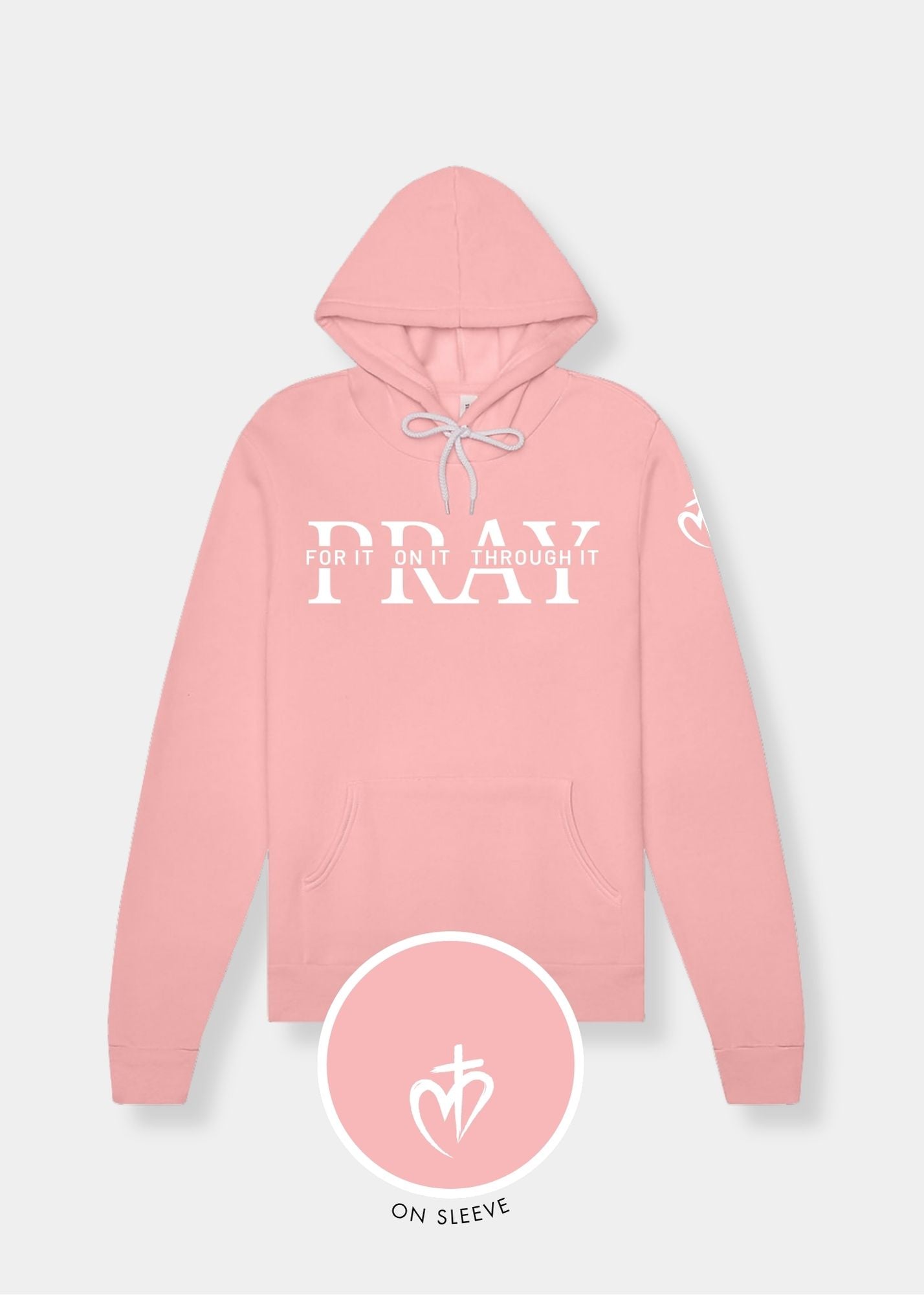 Sponge Fleece Pullover Hoodie - Pink + White Print