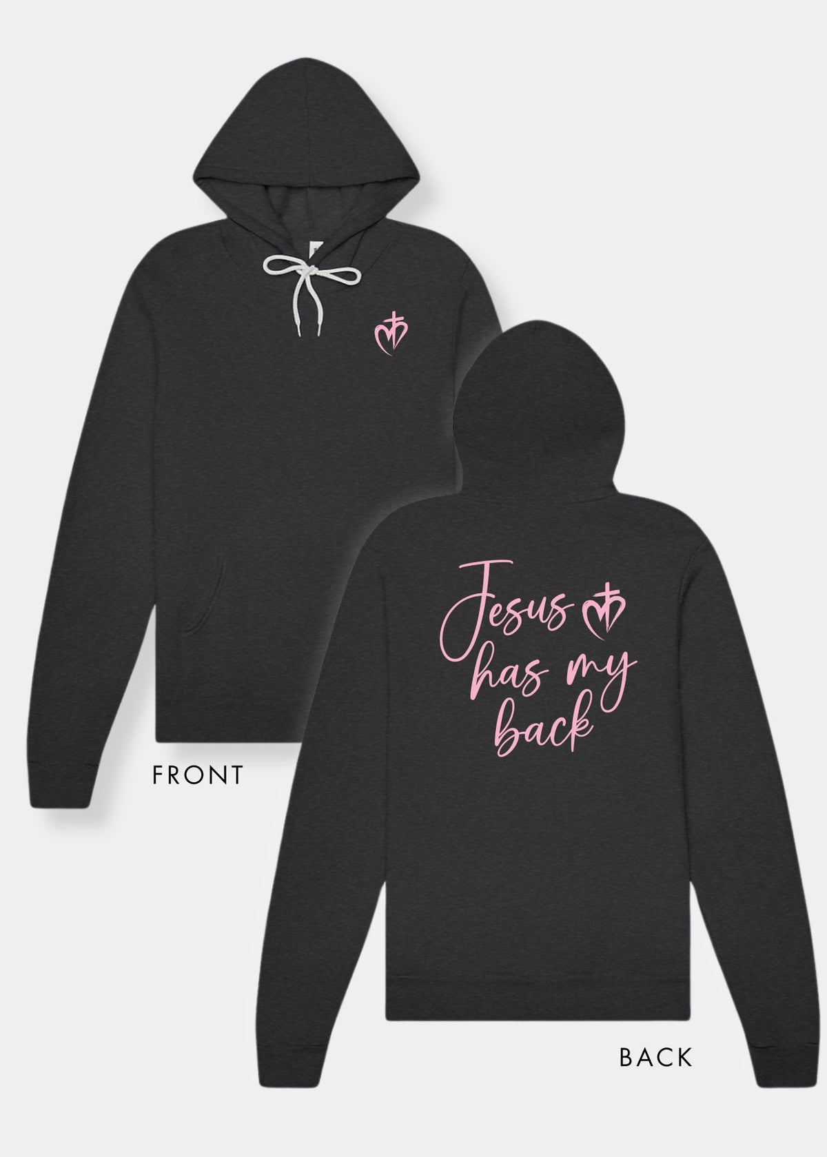 Sponge Fleece Pullover Hoodie - Dark Grey Heather + Pink Print