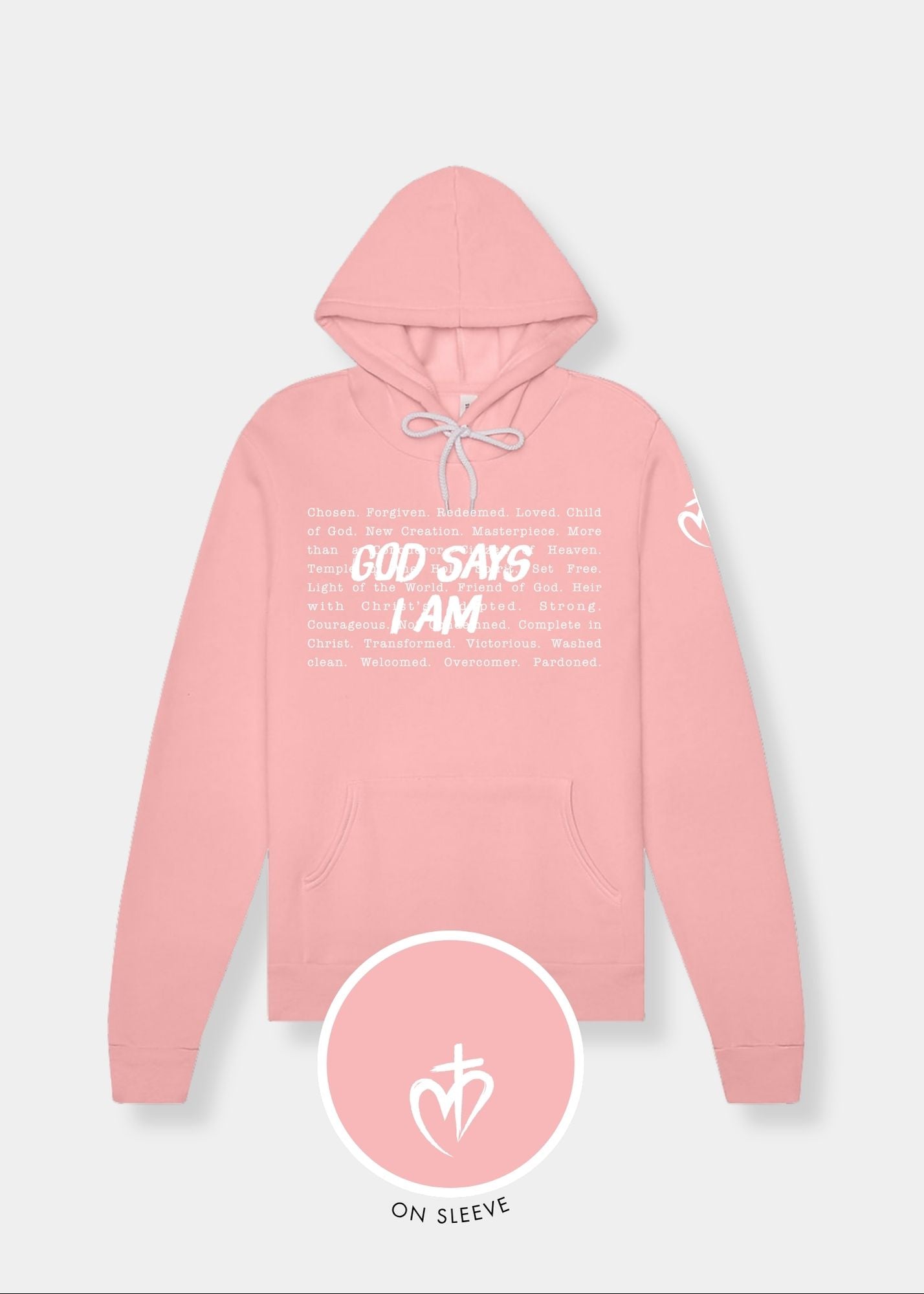 Sponge Fleece Pullover Hoodie - Pink + White Print