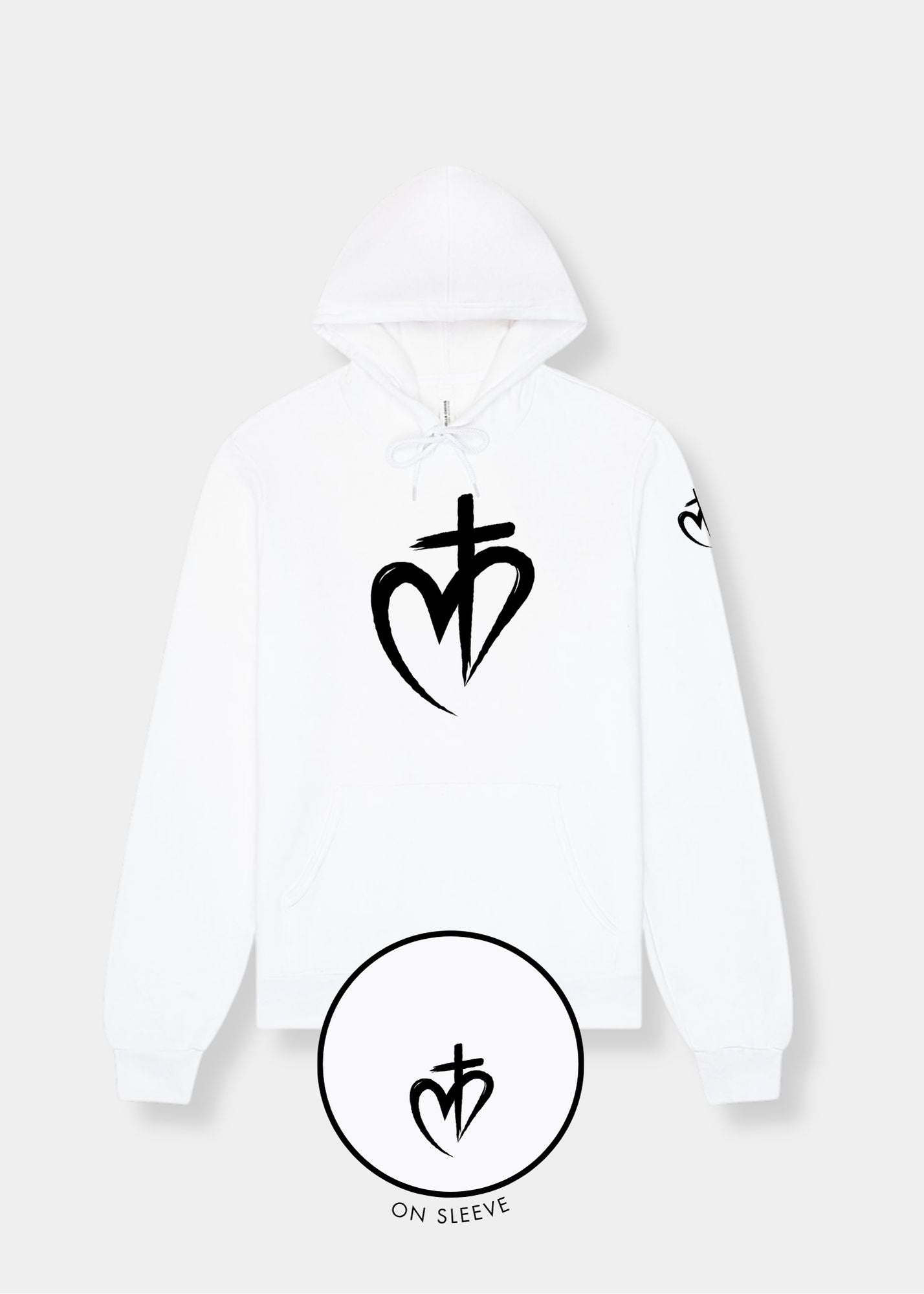 Sponge Fleece Pullover Hoodie - White + Black Print