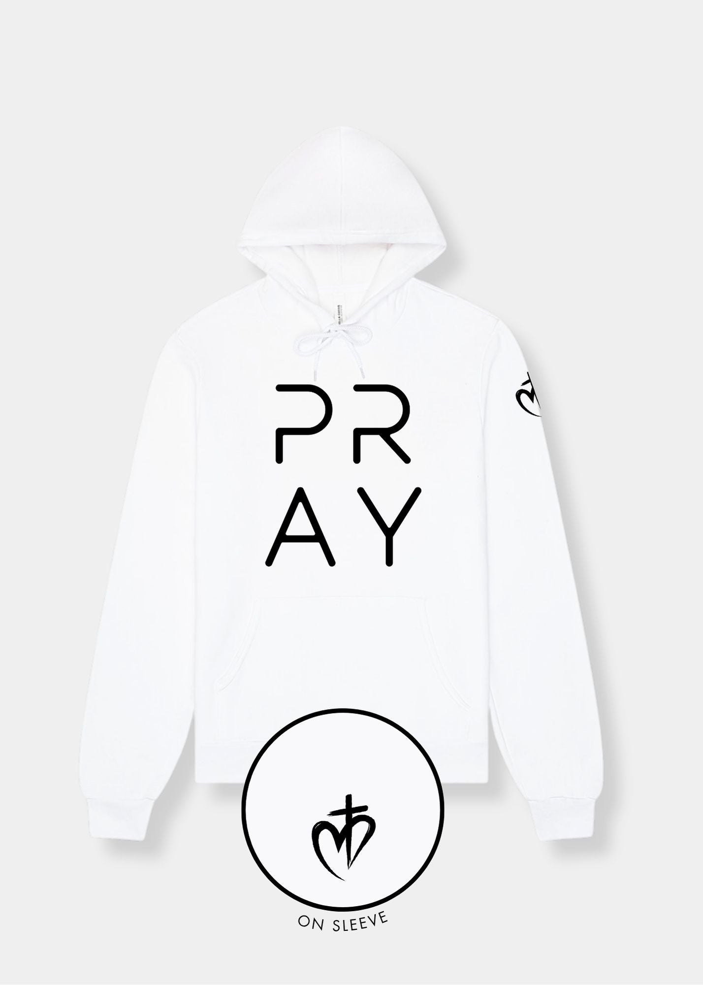 Sponge Fleece Pullover Hoodie - White + Black Print